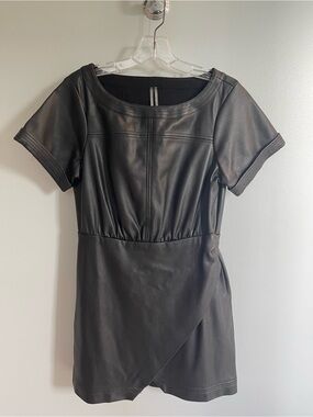 Anthropology Black Faux Leather Short Sleeve Dress